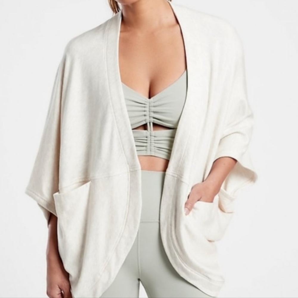 Athleta Cocoon Open Front Relaxed Fit Cardigan Wrap 599647 in Oatmeal Heather XL